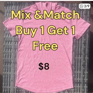 BOGO Size Sm Next Level Apparel Unisex Heather Pink Short Sleeve Hoodie Tee NEW